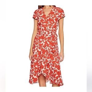 Bardot Fiesta Red Floral Faux Wrap Dress, Size XS